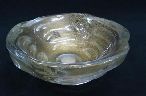 Gold Swirl Murano Art Glass Bowl Venetian Murano Glass