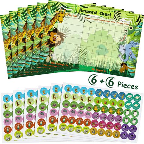 Buy Outus 12 Pieces Reward Chart With Stickers Includes 6 Pieces Jungle