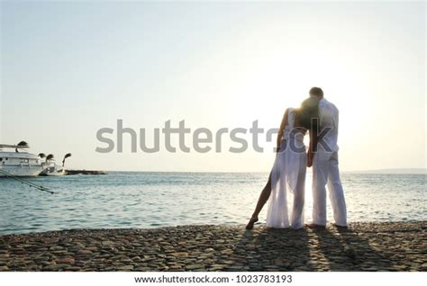 Honeymoon Romantic Couple Love Looking Sunset Stock Photo 1023783193