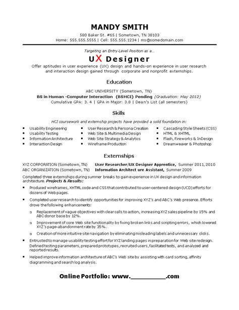 Entry Level Ux Designer Resume Templates At