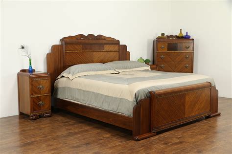 Art Deco Waterfall 1930s Vintage 4 Pc Bedroom Set King Size Bed