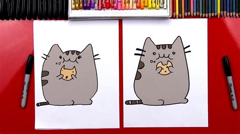Cute Cat Drawings Step By Step Pusheen Draw Cookie Cat Eating Hub