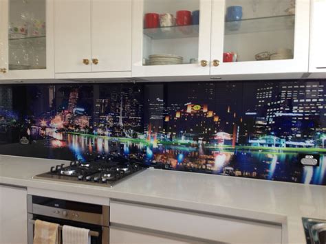 Residential Kitchen Printed Glass Splashback Multiple Photograph S Of The City Of Melbourne At