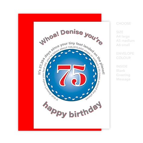 Funny 75th Birthday Card For Him Or Her Edit Name 75 Bday Etsy