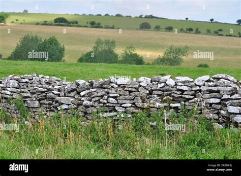 Dry Stone Wall Field Boundary On The Mendip Hills In Somersetuk