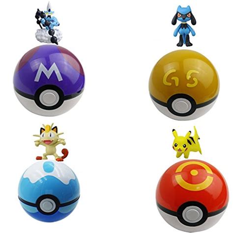 Buy 4 Pokemon Poke Balls Figure Sets Pikachu Meowth Thundurus Riolu