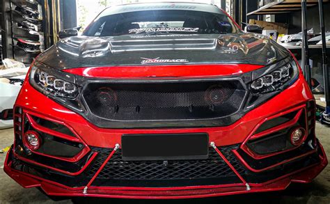 carbon fiber js style front bumper grill 2017 honda civic primitive performance auto
