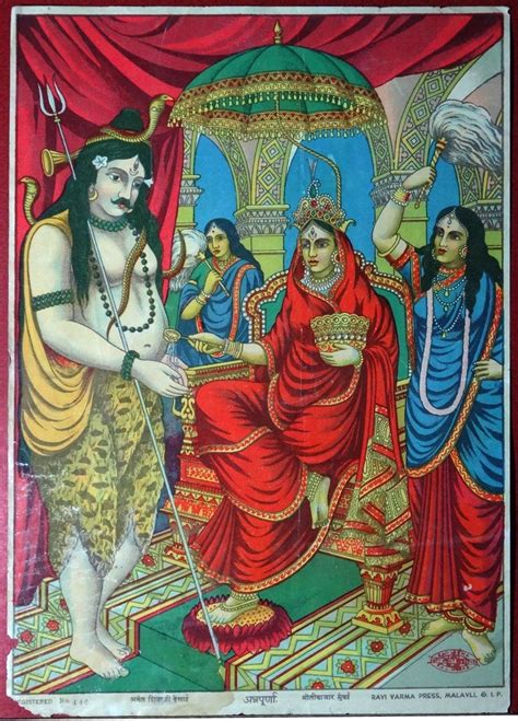 Goddess Annapurna with Shiva - Indian Lithograph, Ravi Varma Press ...