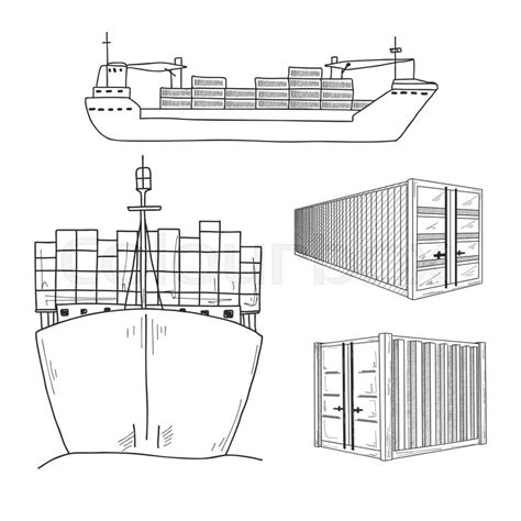 Sketch Various Containers And Cargo Stock Vector Colourbox