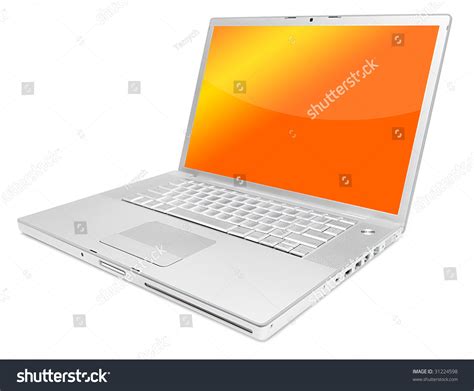 Stylish Aluminum Glossy Laptop With Orange Screen Stock Photo 31224598