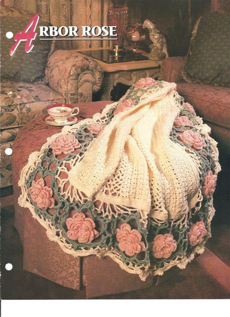 Annies Attic Arbor Rose Crochet Afghan Pattern Vintage Crochet