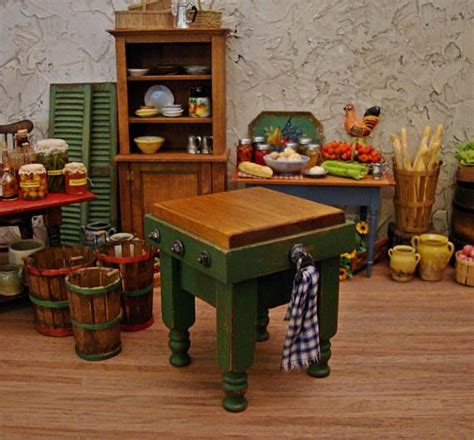 Use a cross cut sled on the table saw to cut the side aprons and side stretchers to the exact same length. Butcher Block Kitchen Work Table 1:12 Scale Dollhouse ...