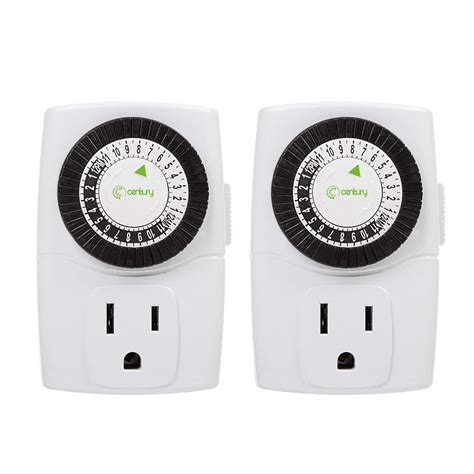 Century Indoor 24 Hour Mechanical Outlet Timer 3 Prong 2 Pack
