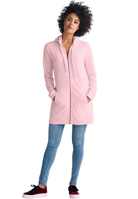 Ellos Ellos Womens Plus Size Long Zip Front Hoodie L Misty Rose Pink