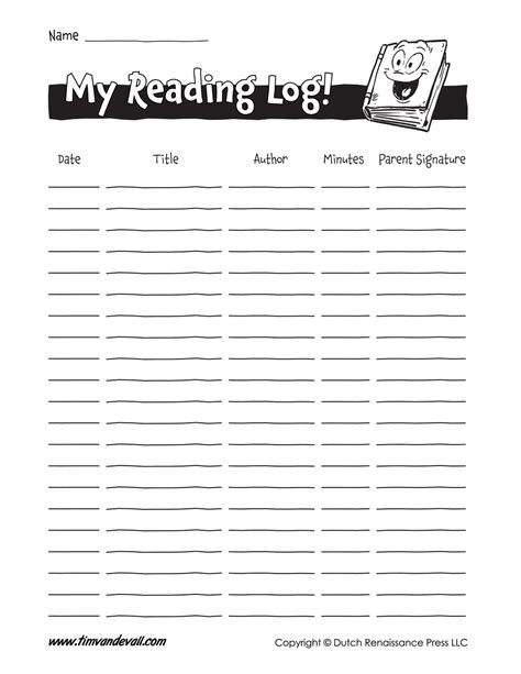 reading log minutes tims printables