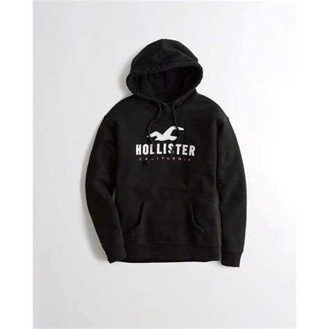 hollister logo graphic hoodie 25 liked on polyvore featuring tops hoodies black fleece