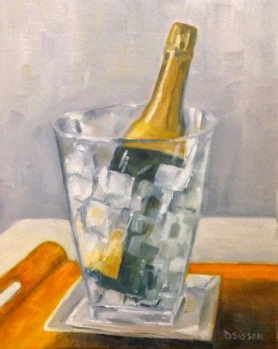 Champagne Celebration Oil Painting Vase Still Life Art Bottle Ice Party