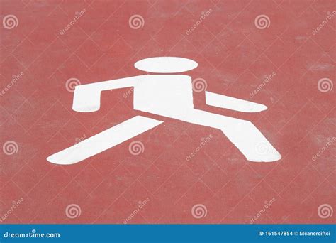 Walk Way Sign Painted On The Floor Human Icon Walking On Red