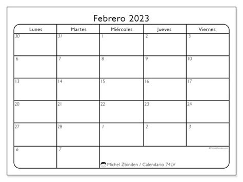 Calendarios Febrero Michel Zbinden AR