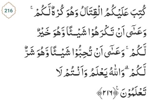 diwajibkan atas kamu berperang, walaupun kau benci peperangan. Gambar Al-Quran Surat Al Baqarah 2 Ayat 216 - Buletin ...