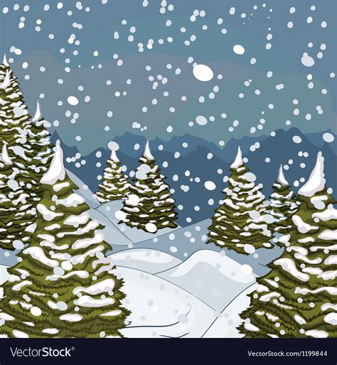 Winter Landscape With Snow And Fir Trees Vector Image