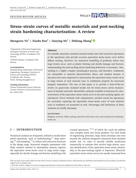 Pdf Stressstrain Curves Of Metallic Materials And Post‐necking