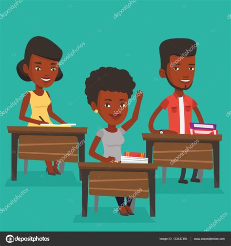 Student Raising Hand In Class For An Answer Stock Illustration By