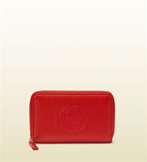 Lyst Gucci Soho Red Leather Medium Zip Around Wallet In Red