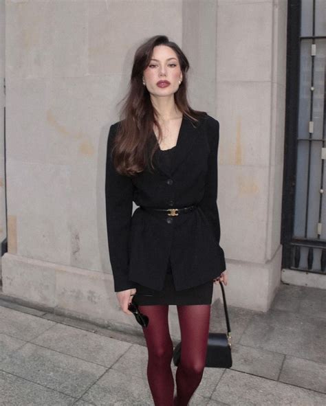 Burgundy Tights Outfit Opaque Tights Outfit Red Stockings Outfit