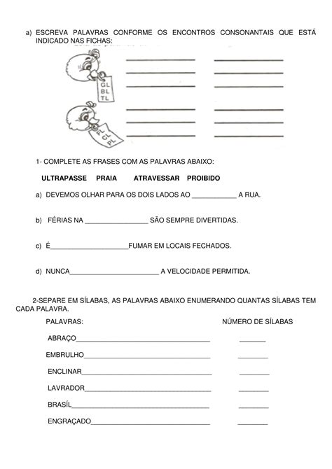 Atividade Com Encontro Consonantal 3 Ano