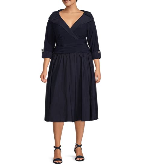 Jessica Howard Plus Size Sleeve Surplice V Neck Ruched Dress