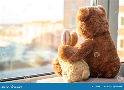 Pair Of Toys Bunny And Teddy Bear Embracing Loving Teddy Bear Toy And