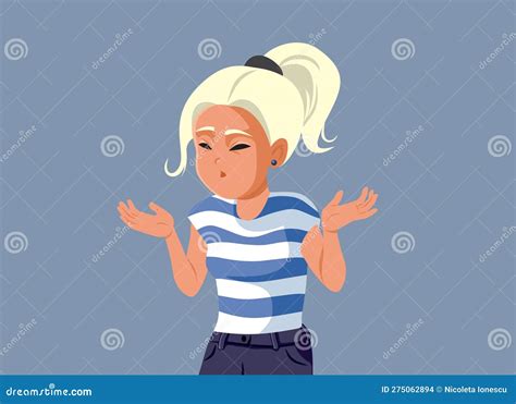 Doubtful Teen Girl Shrugging Feeling Puzzled Vector Illustration Stock