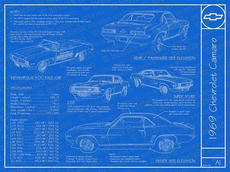 1969 Chevrolet Camaro Blueprint Poster 18x24 Jpeg Image File Etsy
