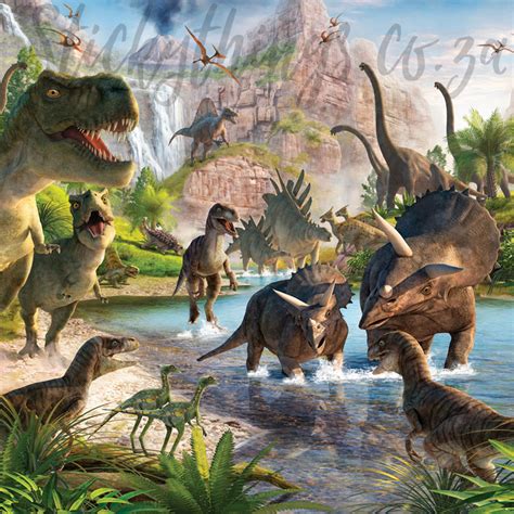 Dinosaur Wall Mural Realistic Dinosaur Land Wallpaper Stickythings