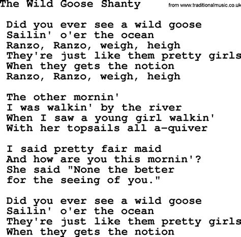 The Wild Goose Shanty Sea Song Or Shantie Lyrics