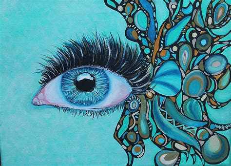 Original Blue Eye Graffiti Fish Style Acrylic Painting Bold