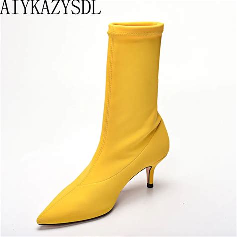 Aiykazysdl 2018 Women Stretch Elastic Sock Boots Kitten Heel High Boots