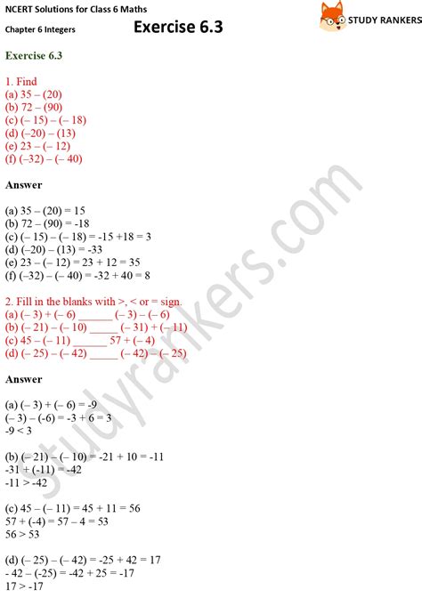 Ncert Solutions For Class 6 Maths Chapter 6 Integers Exercise 63