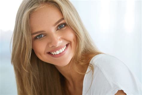 Portrait Beautiful Happy Woman With White Teeth Smiling Beauty