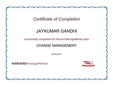 Certificate Of Completion Of Change Management Ppt