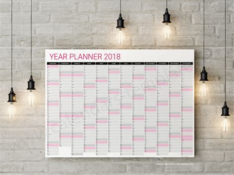 Year Planner 2018 Horizontal Large Wall Planner Agenda