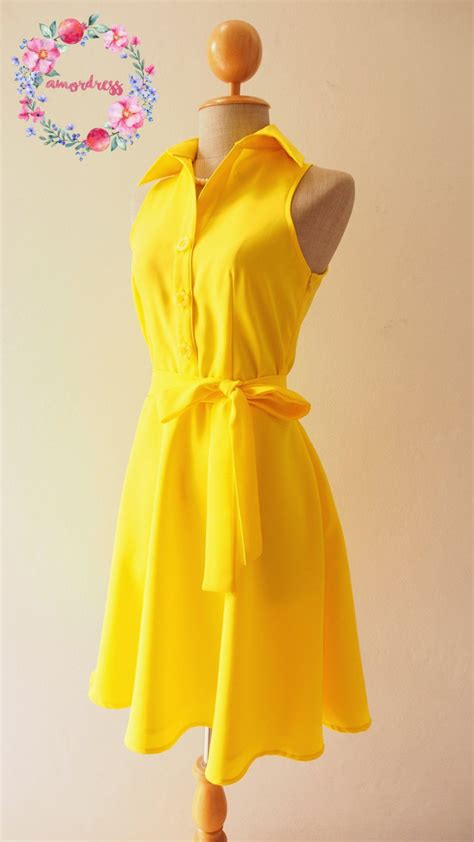 Downtown Canary Yellow Dress Lemon Club Dress Yellow Shirt Etsy