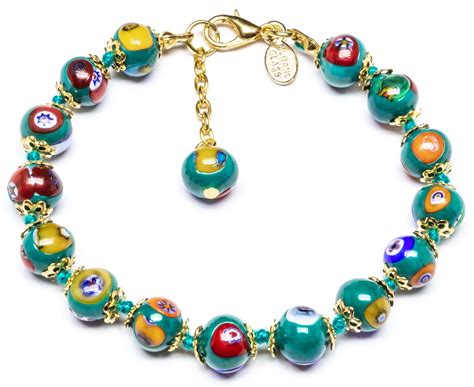 Murano Glass Bracelet Millefiori Green Beads Italian Etsy
