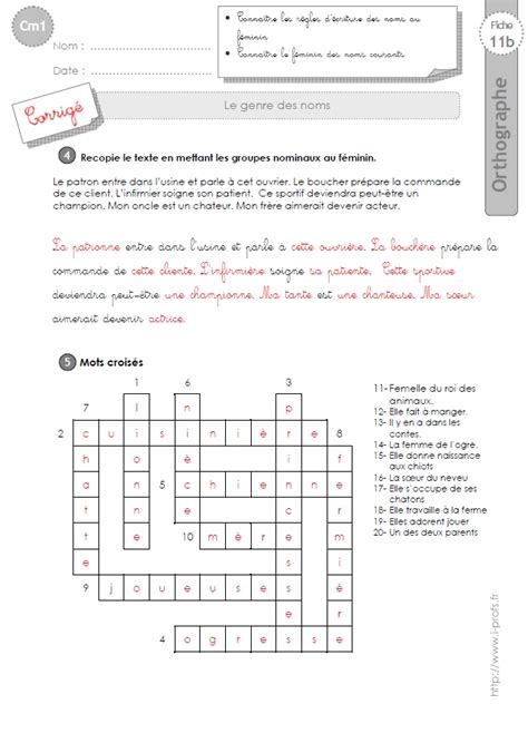 Lorsque l'adjectif est simple il s'accorde avec le nom qu'il qualifie. cm1: EXERCICES sur le genre des noms