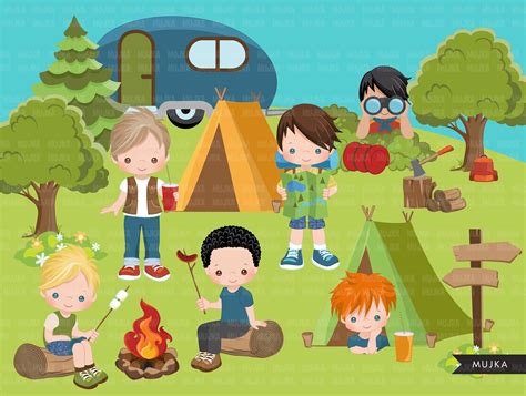 Scouts Camping Clipart Campground Campfire Tent Camper Van Forest