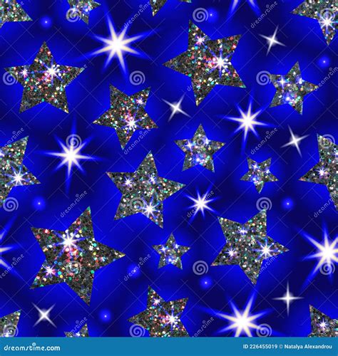 Seamless Pattern Shining Stars Shining Space On A Blue Background