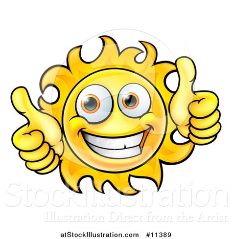 Vector Illustration Of A Cartoon Happy Sun Character Holding Two Thumbs