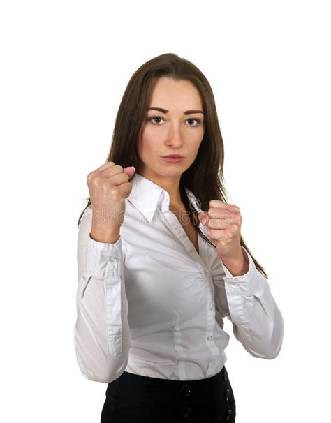Stern Business Woman Showing Her Fists Stock Image Image Of Conflict
