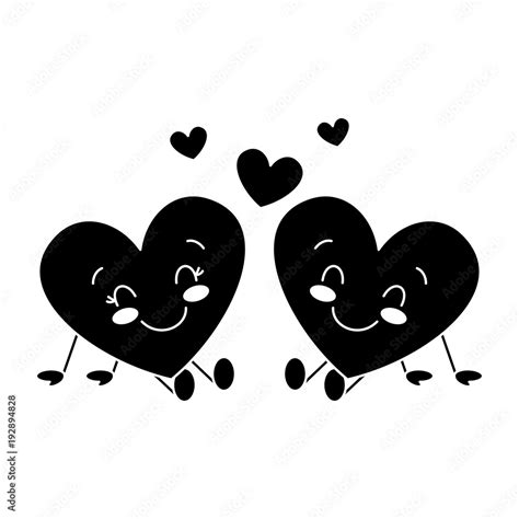 Cute Hearts Couple Sitting Cartoon Love Relationship Vector